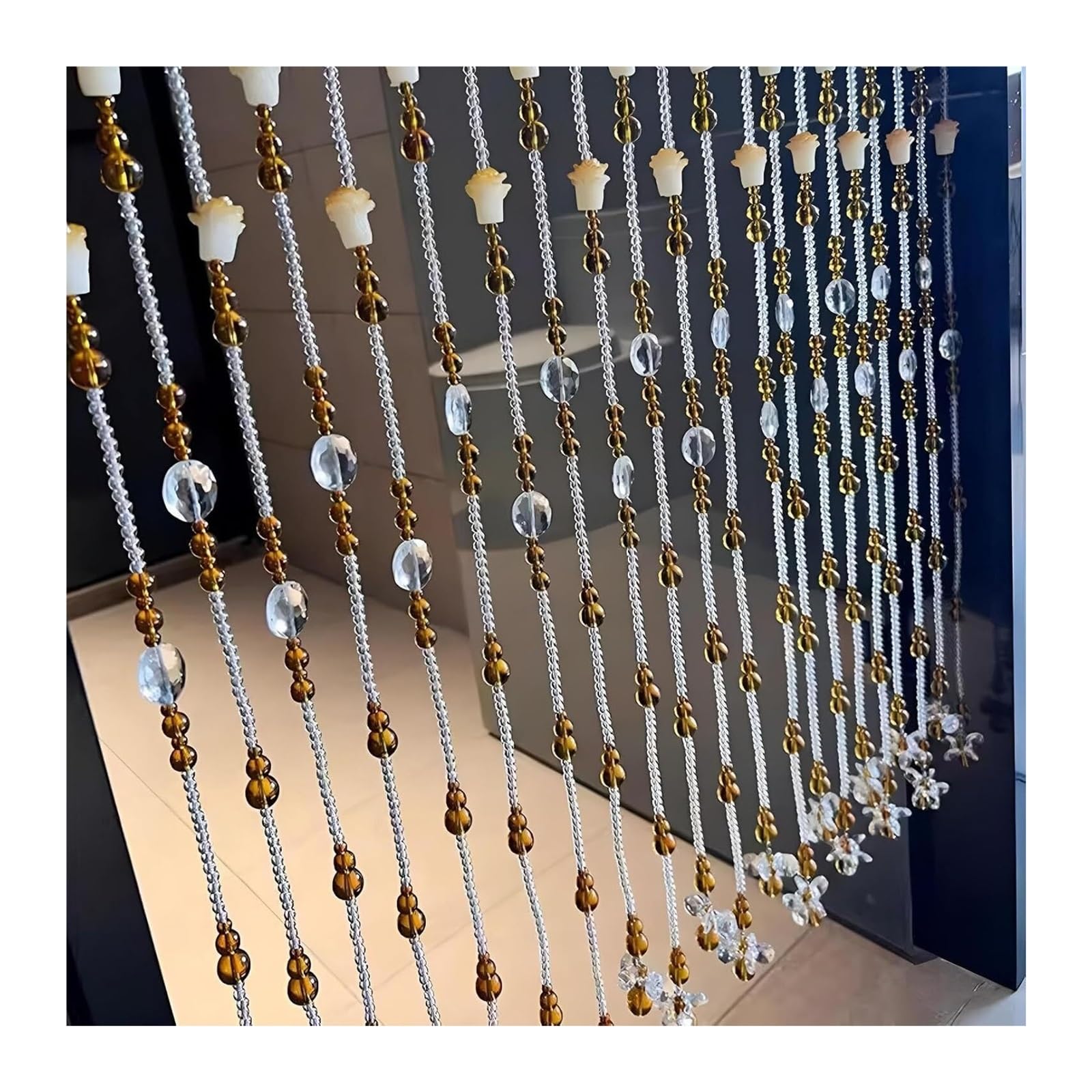 Rideau de perles cristal ambre séparateur de pièce anti-regards pour porte et transition de salon