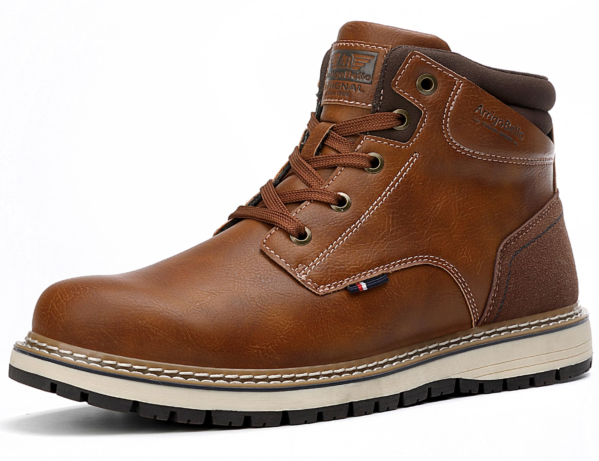 ARRIGO BELLO Mens Winter Boots Snow Casual Booties Warm Fur Mesh Lined Outdoor Non-Slip Trekking Walking Leather Shoes Size 41-46 B Brown 43 EU