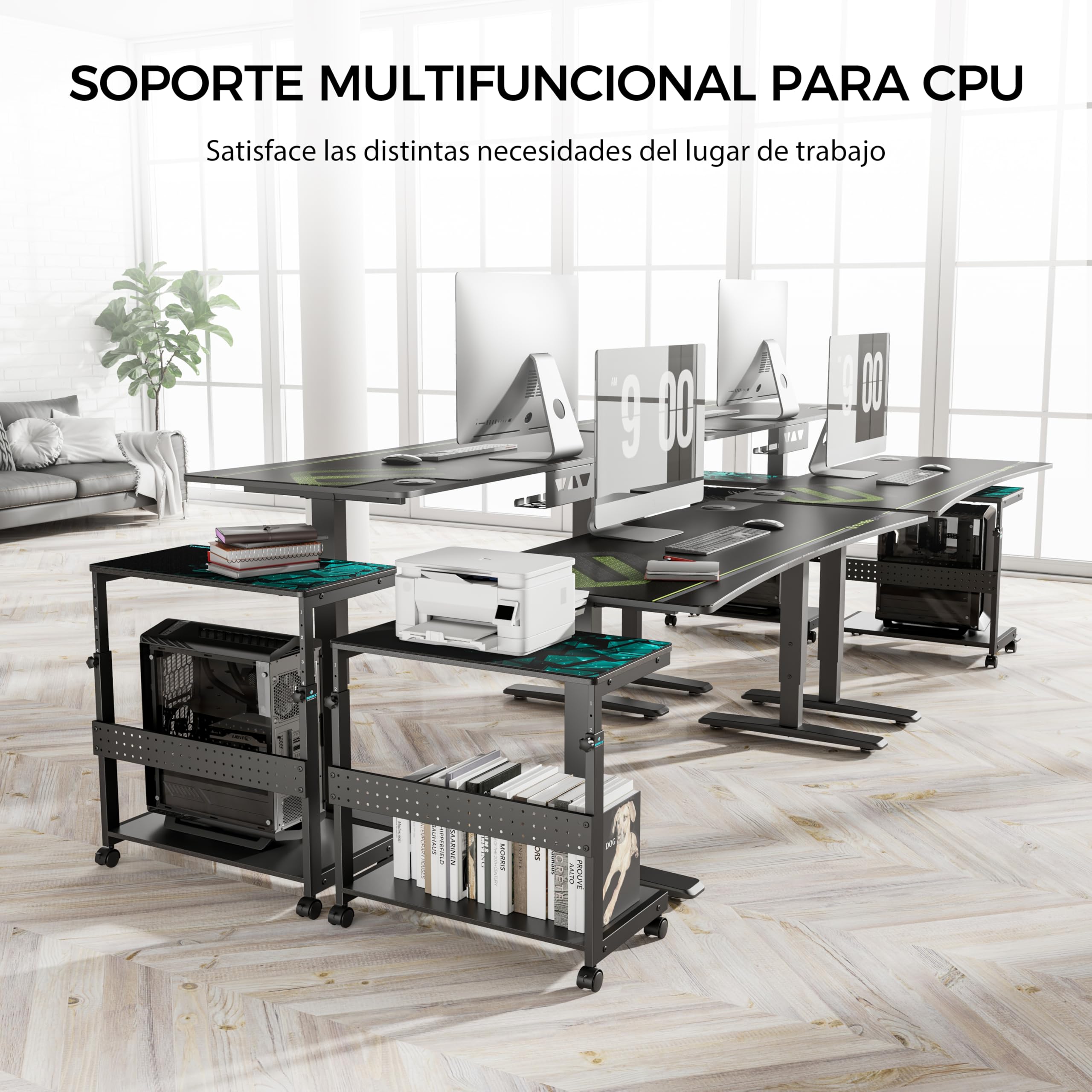 Eureka Ergonomic Soporte de Torre de Ordenador Regulable en Altura - Caja ATX - Soporte para PC - Bajo Escritorio - Impresora con Ruedas y Alfombrilla de ratón - Negro