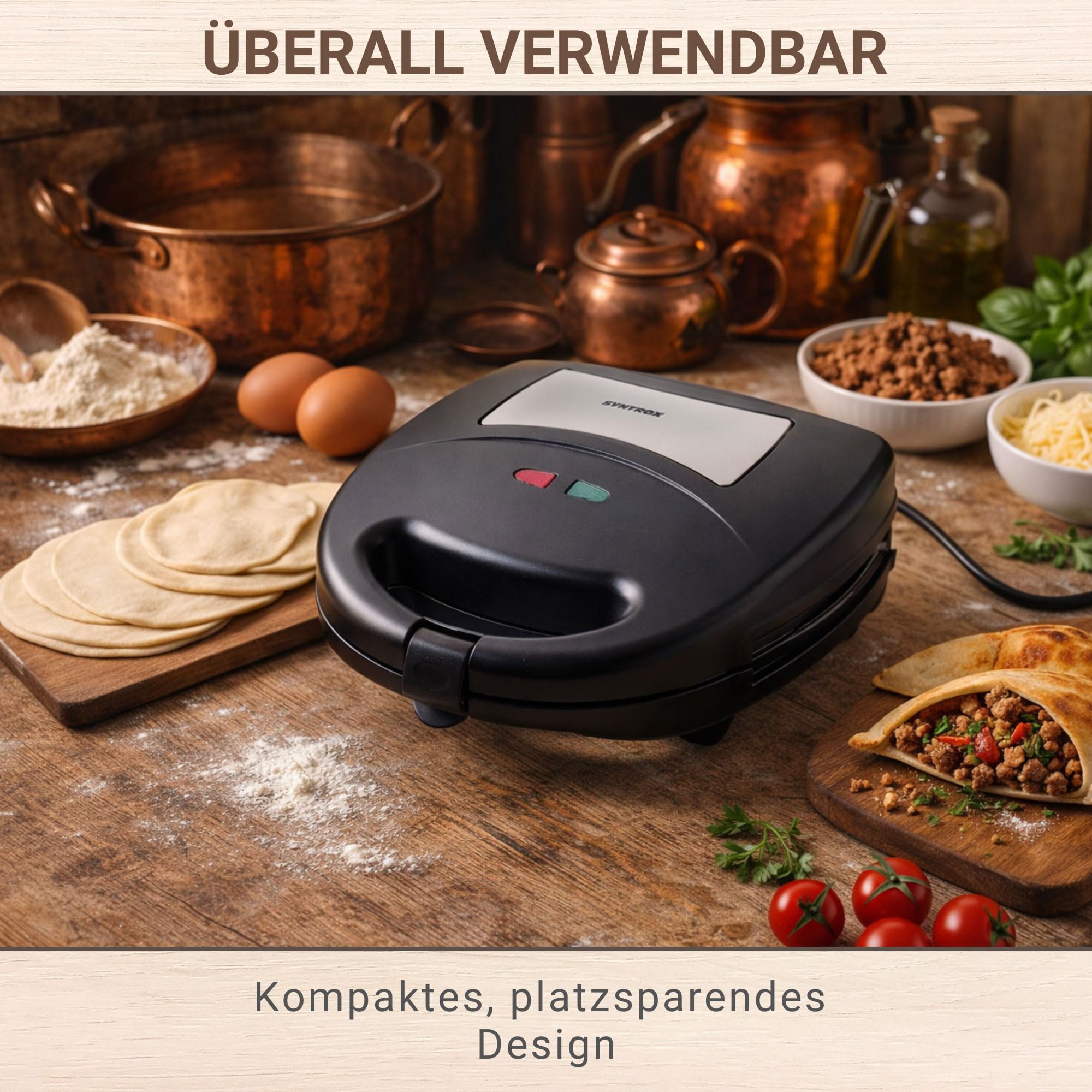 Syntrox Germany Empanada Maker Teigtaschenmaker Chefmaker SM-1300W Empanada mit herausnehmbaren Backplatten