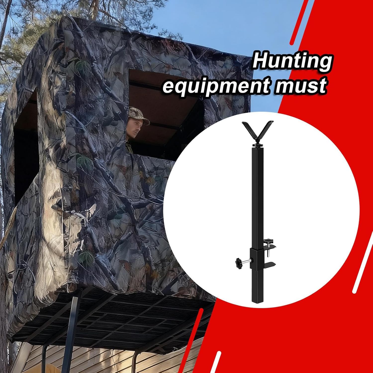 Hunting Tree Stand - Adjustable Bracket, Portable Pole, Height and Angle Adjustable Monopod with Camouflage Tape | Stable Blind Tower Rest for Outdoor Hunting Adventure