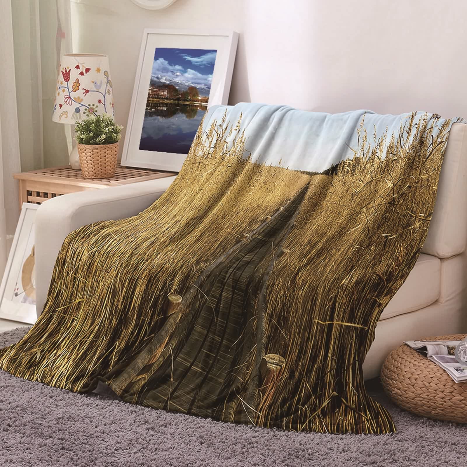 Plaid polaire flannel 180x240cm KnSam grande taille couverture canapé chaude douce jaune bleu
