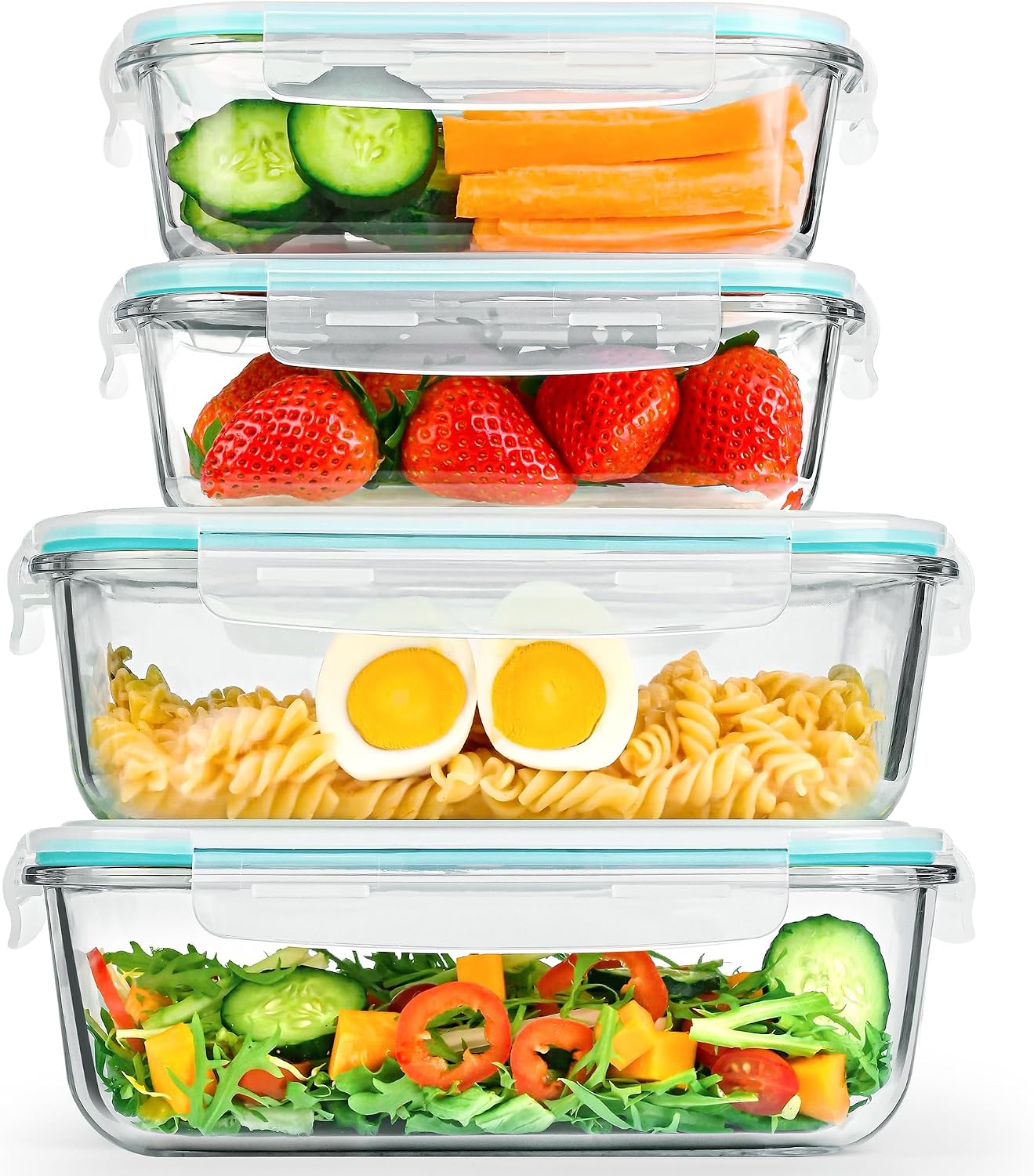 LOVYANXUE 78oz & 36oz 4 Pack Large Glass Food Storage Containers with Lids, Leakproof Glass Storage Containers for Food Serving/Baking/Storing, Meal Prep Container, BPA Free, Microwave/Oven Safe