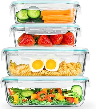 LOVYANXUE 78oz & 36oz 4 Pack Large Glass Food Storage Containers with Lids, Leakproof Glass Storage Containers for Food Serving/Baking/Storing, Meal Prep Container, BPA Free, Microwave/Oven Safe
