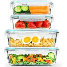 LOVYANXUE 78oz & 36oz 4 Pack Large Glass Food Storage Containers with Lids, Leakproof Glass Storage Containers for Food Serving/Baking/Storing, Meal Prep Container, BPA Free, Microwave/Oven Safe