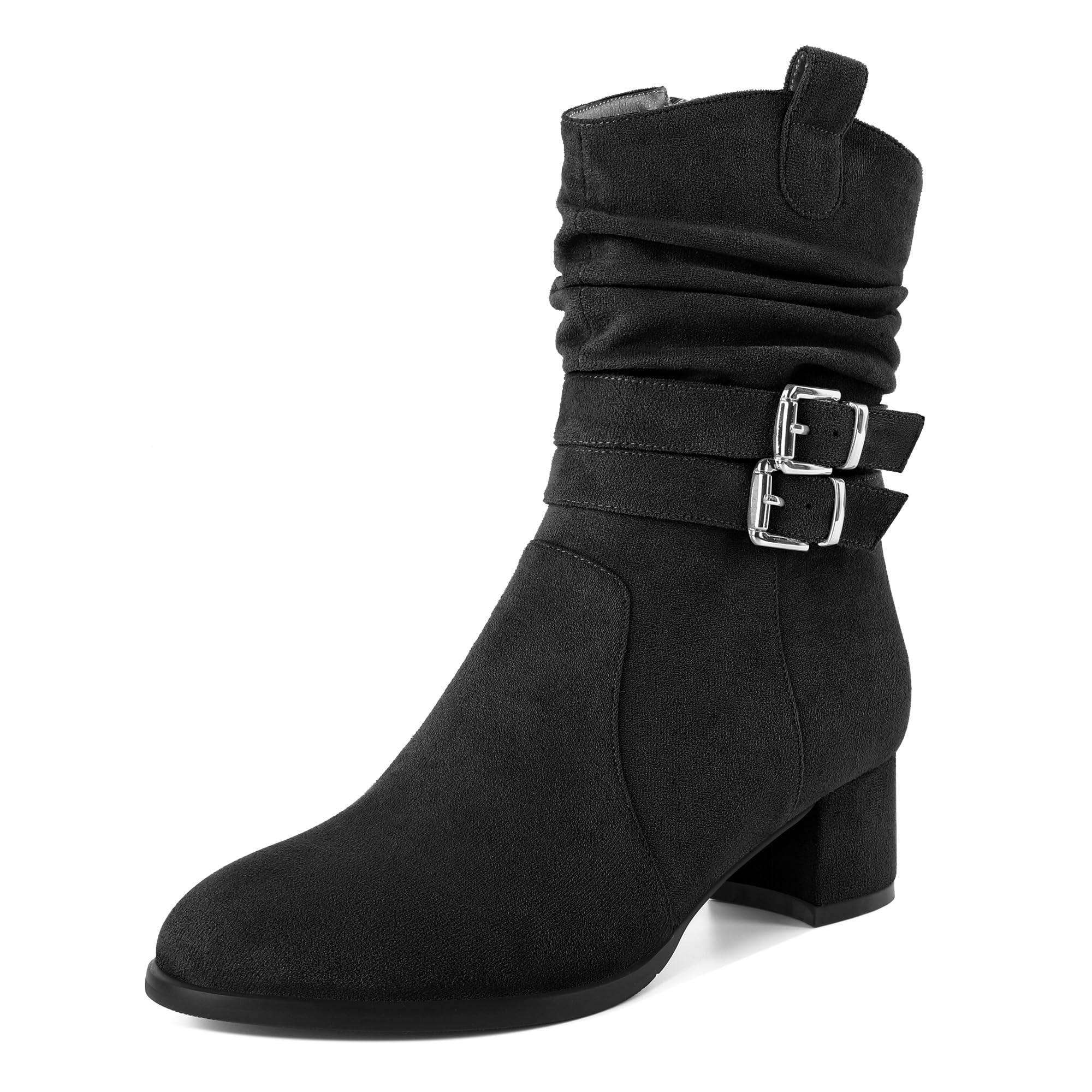 Chunky Boots for Women Round Toe Low Heel Boot Block Heeled Bootie Slouchy Ankle Booties Work Office Classic