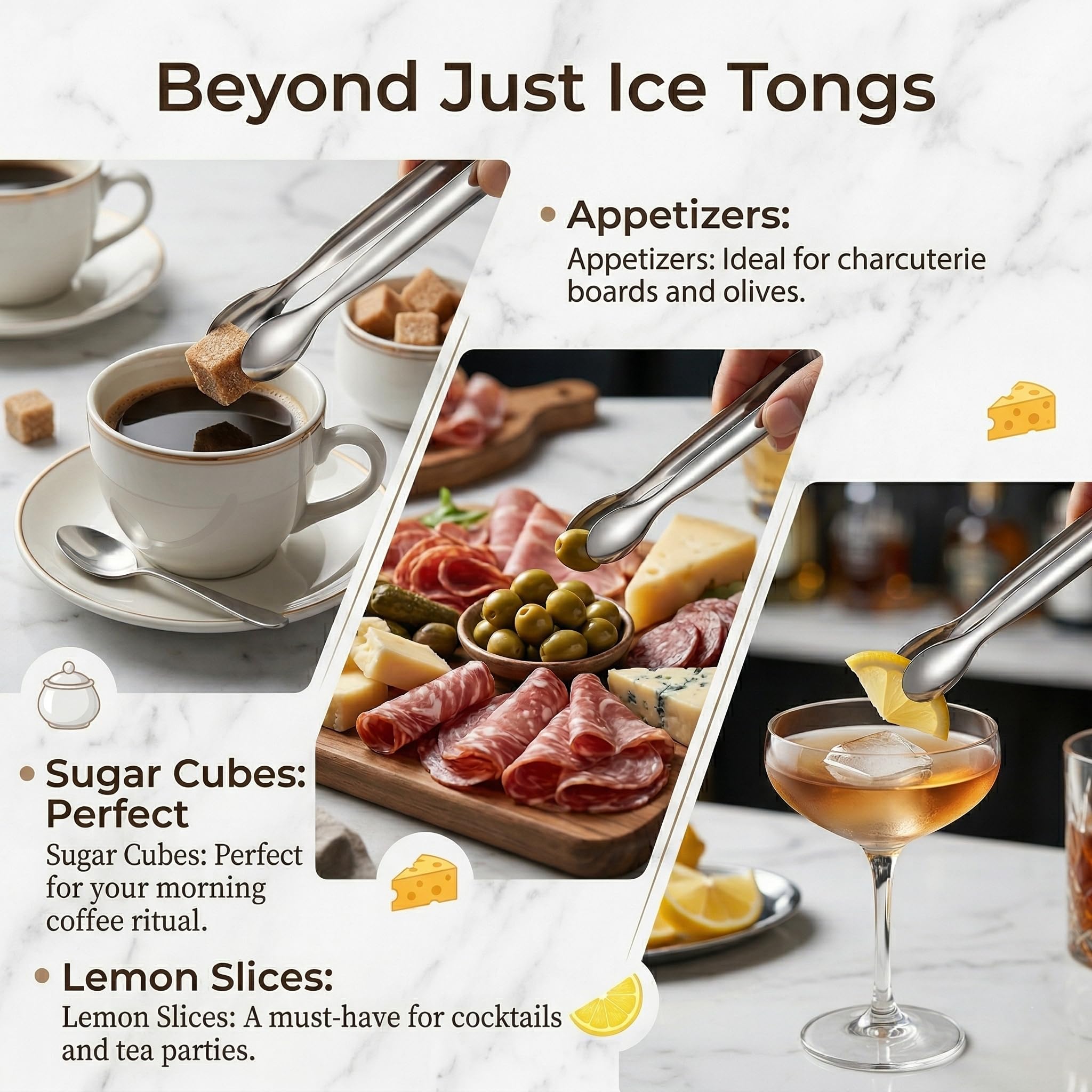 Mini Stainless Steel Tongs - 6 Pack for Tea & Coffee -5 Mini Stainless Steel Tongs - 6 Pack for Tea & Coffee -5