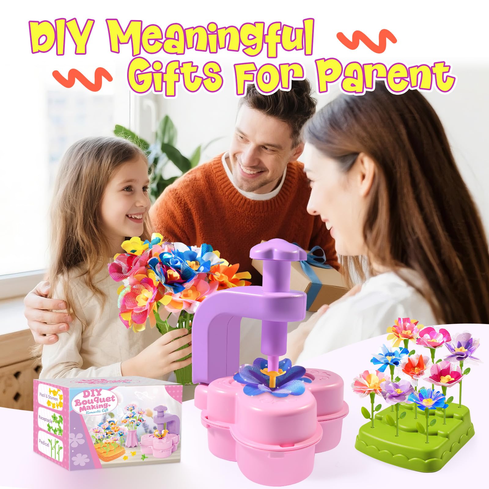 GPPNKC Flower Bouquet Craft Kit DIY Arts and Crafts Toddler Toys Flowers Market Toy Educational Fun DIY Activity Set Birthday Gift for 4 5 6 7 8+ Year Old Girls and Boys