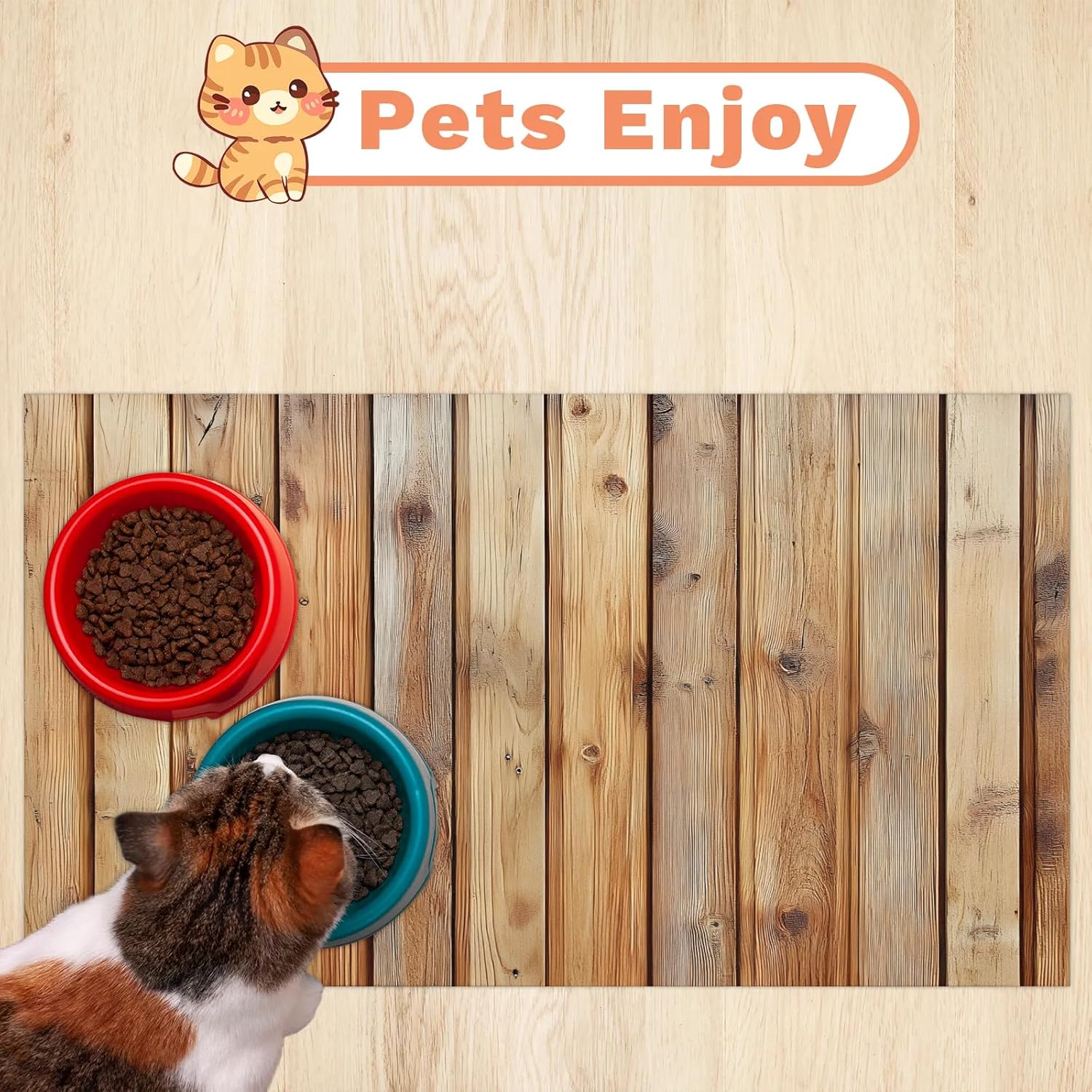 Hexteria Wood Plank Dog Cat Food Mat 24 x 32 in Absorbent Leakproof Pet Feeding Mat for Food and Water Bowl Non Slip No Stains Pet Placemat