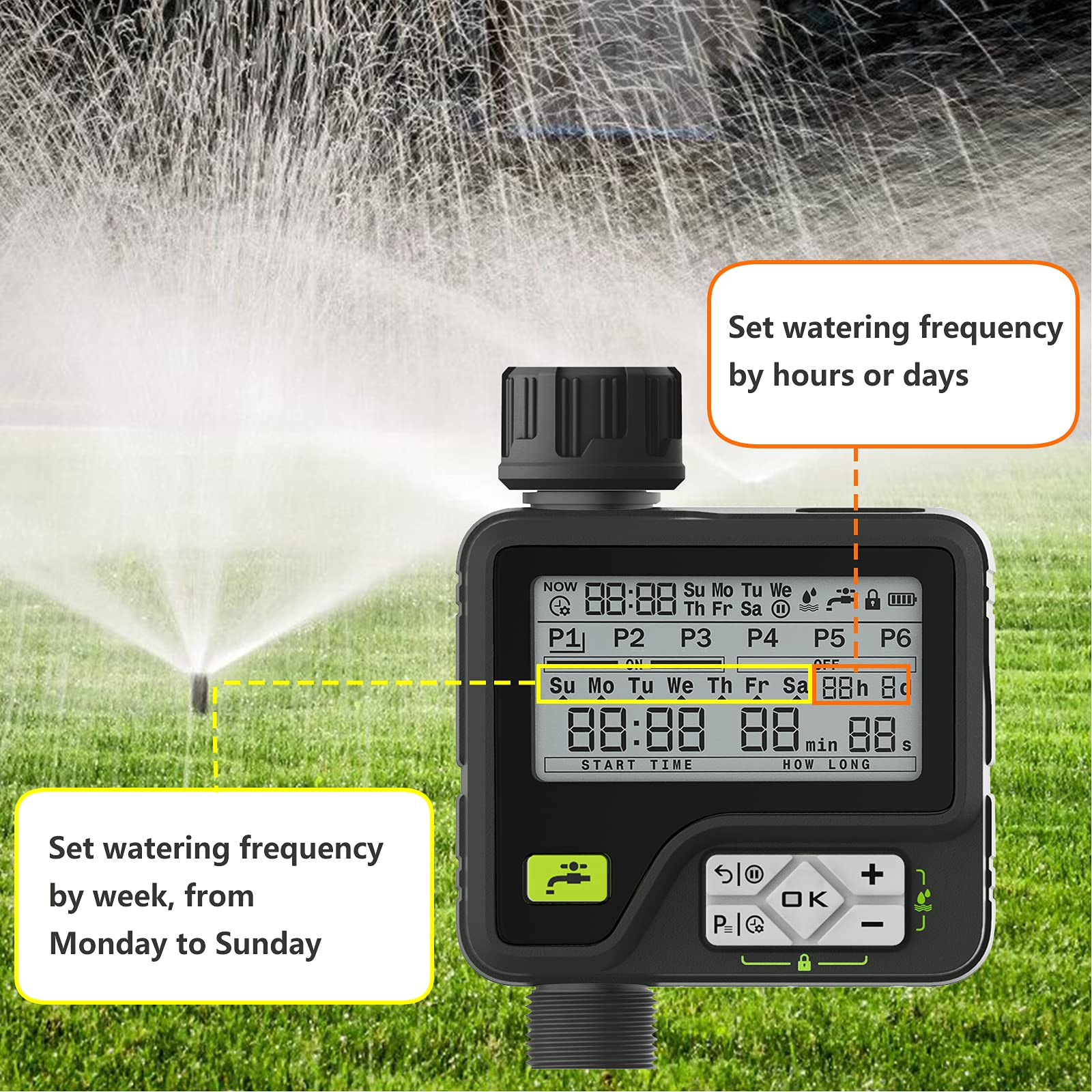 Kazeila Water Timer Watering Timer 6 Separate Irrigation Programs with