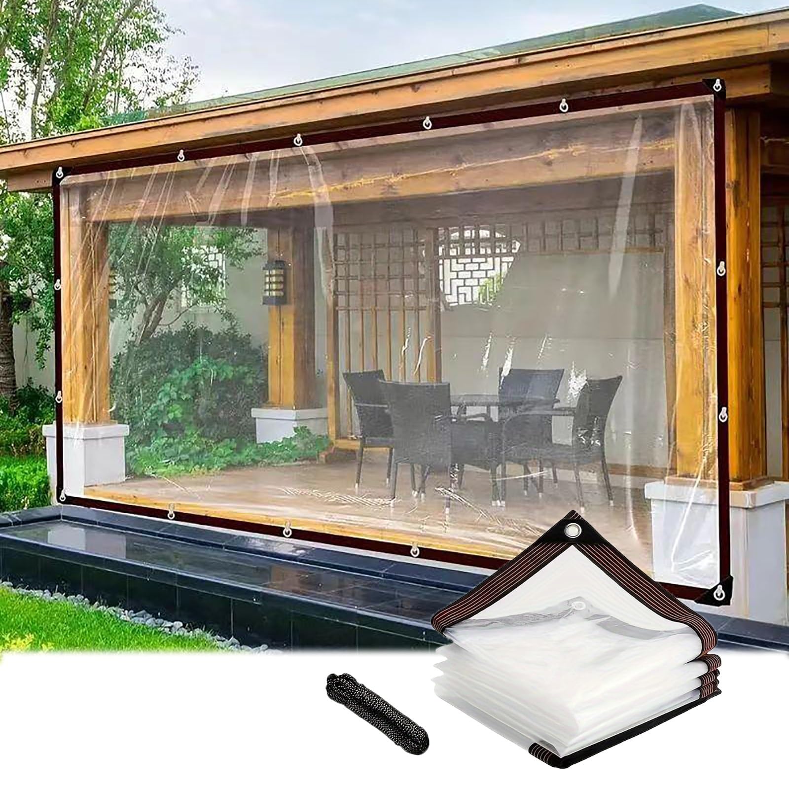 GJZQDKX Transparent Tarpaulin 0.12mm with Metal Eyelets - Windproof Tear-Resistant Clear Tarp for Garden Canopy Balcony Available in Sizes 6m to 10m (6mx15m)