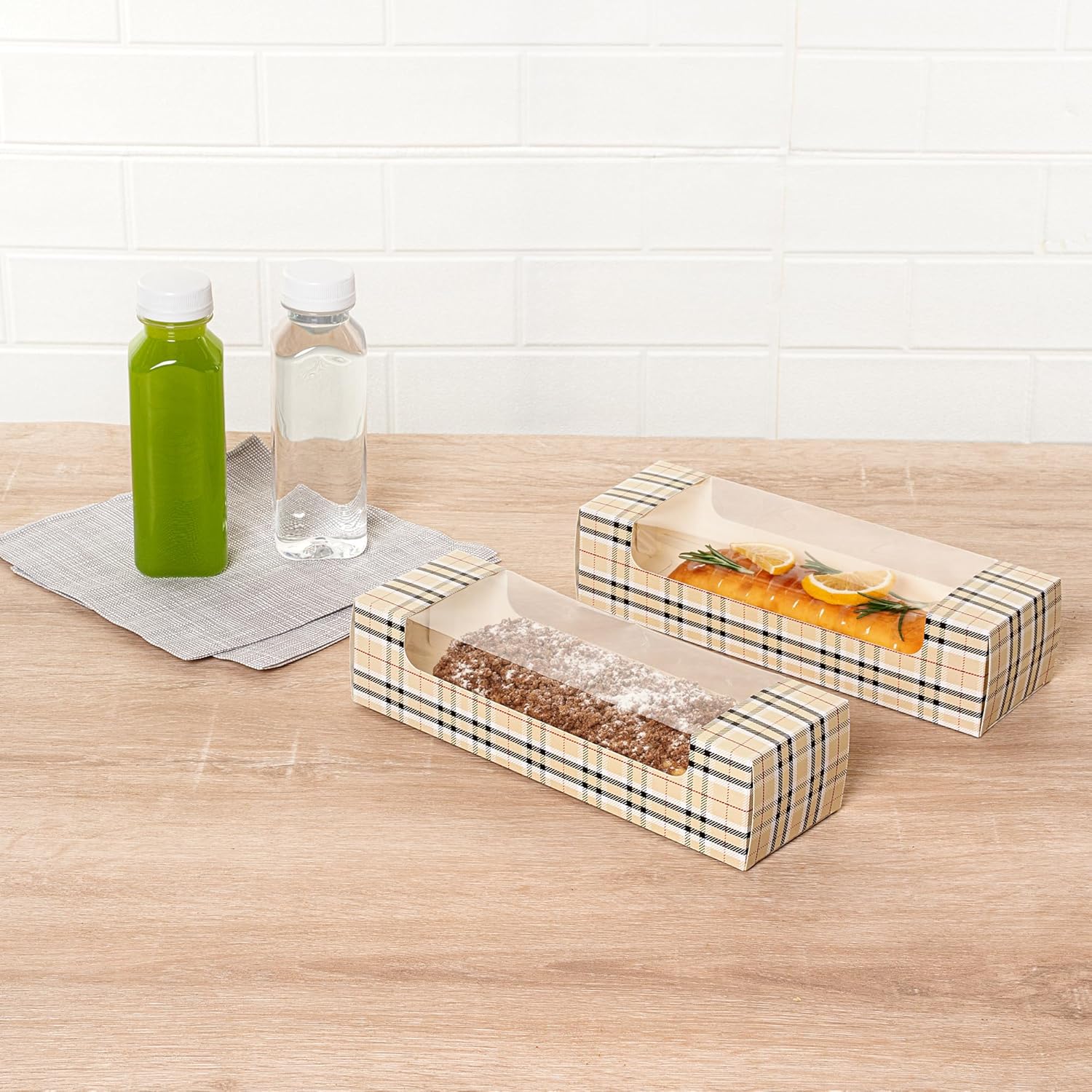 Pastry Tek 9.8 x 3.2 x 2.4インチ ペストリーボックス 使い捨てドーナツボックス 100個 クリアウィンドウ