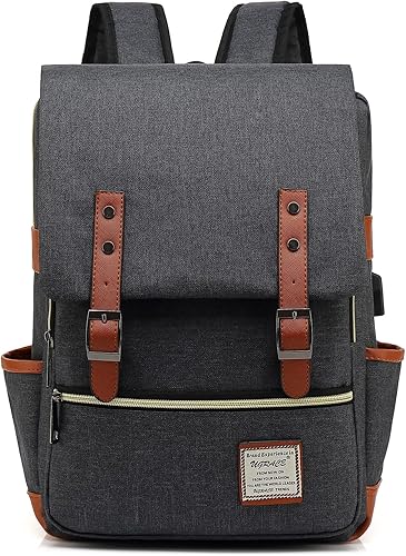 Miniatura 6 de UGRACE - Mochila vintage para portátil con puerto de carga USB, elegante mochila de viaje resistente al agua, mochilas casuales para hombres y