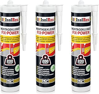 Isolbau Montagekleber Fix-Power - 3 x 480 g Styroporleber, Kraftkleber, Alleskleber, Baukleber für Innen- & Außenbereich - 200 kg / 10 cm - Weiß