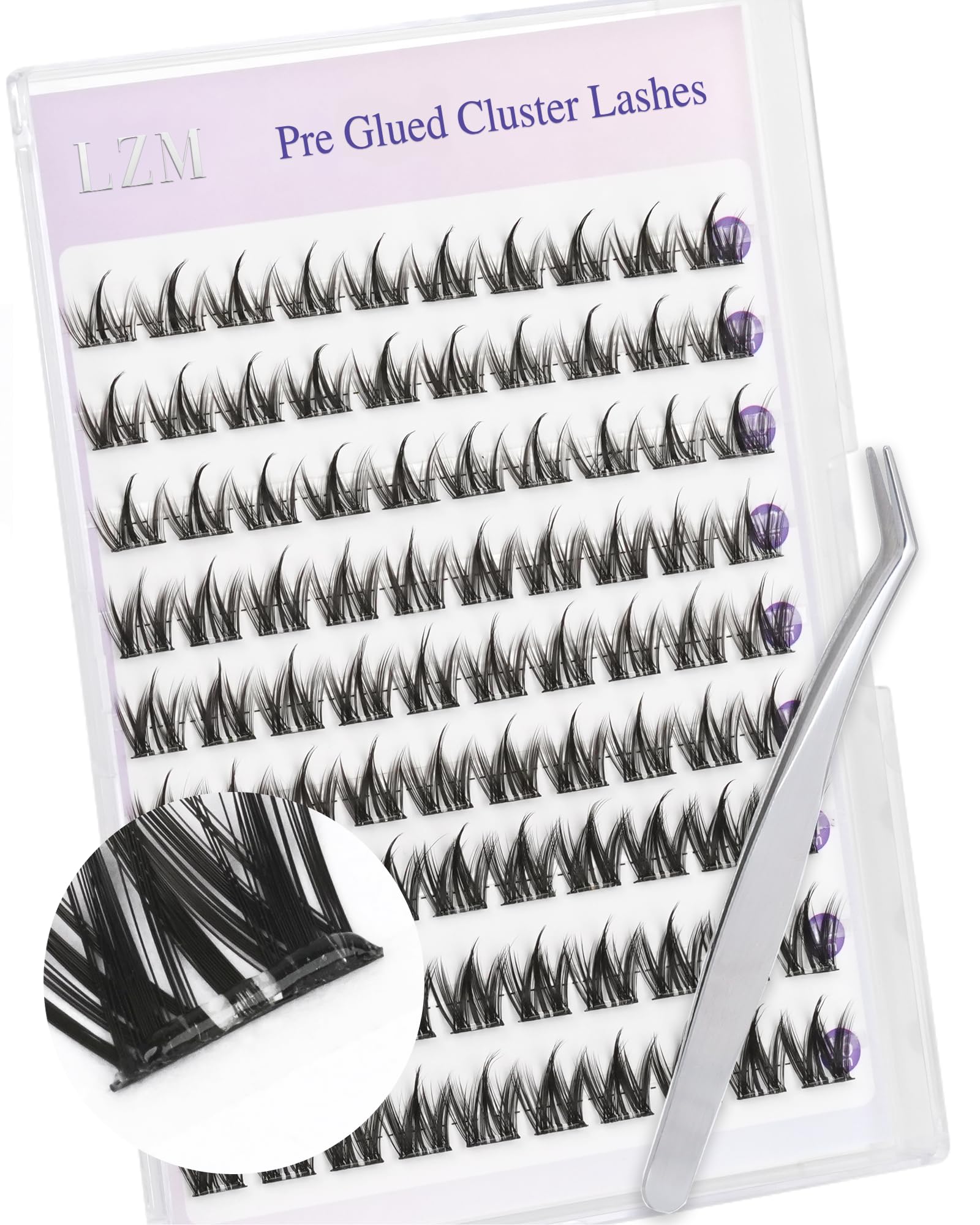 LZM Wstępnie przyklejone rzęsy klastrowe manga - C Curl 10-16 mm, wstępnie przyklejone rzęsy z pęsetą, lekkie, kolczaste, pojedyncze rzęsy, łatwe i szybkie w noszeniu, zestaw samoprzylepnych rzęs (QX)