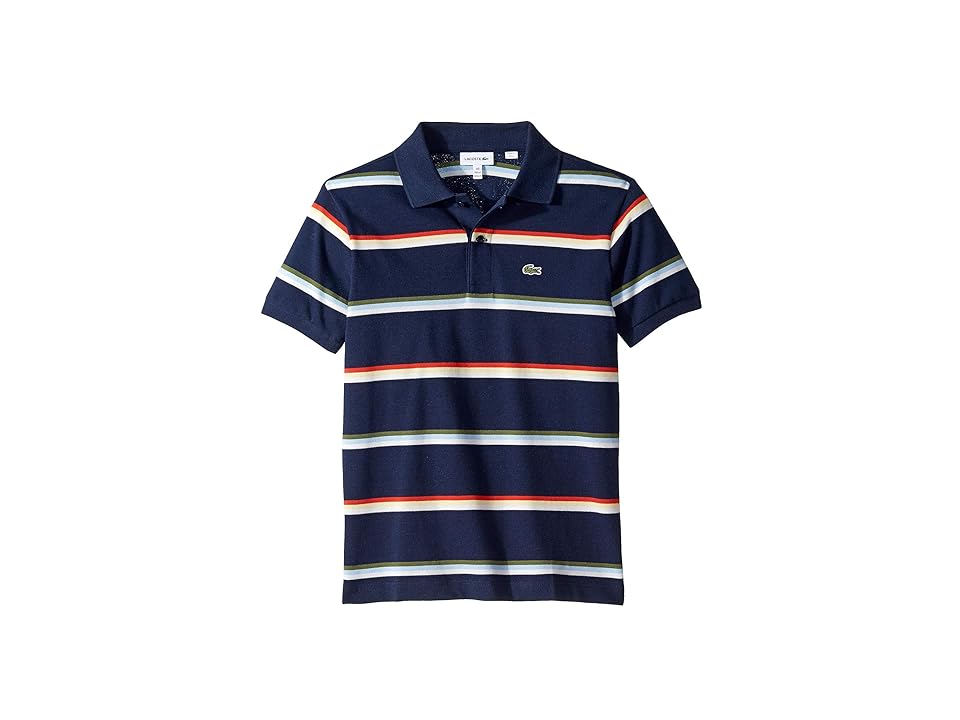 

Lacoste Kids Summer Lover Striped Pique Polo (Infant/Toddler/Little Kids/Big Kids) (Navy Blue/Multicolor) Boy's Clothing