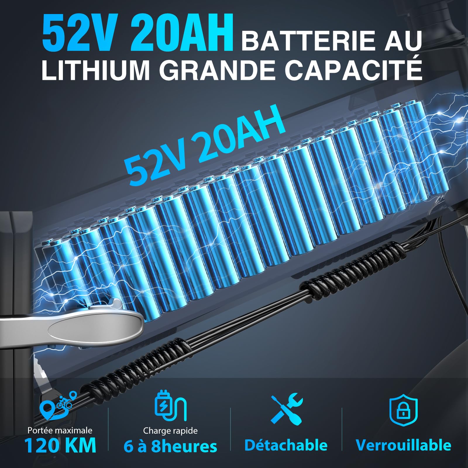 YVY H26 Pro Vélo Électrique Pliable, Autonomie 120km, Batterie Amovible 52V 20Ah, Double Moteur 180Nm, 26" Fat Bike Électrique, VTC 7 Vitesses, E-Bike Double Suspension, Double Disque, Écran LCD