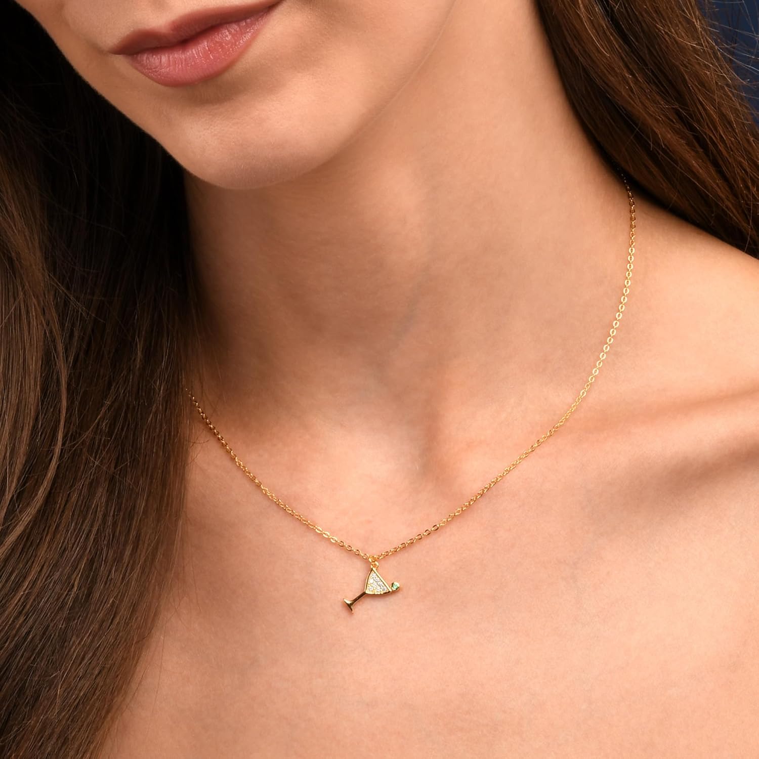 Diamond Treats Dainty Cocktail Glass Necklace in 925 Sterling Silver, Sterling Silver Cocktail Glass Pendant Necklace for Women in Silver, Gold or Rose Gold, Silver Jewelry for Women - Image 2