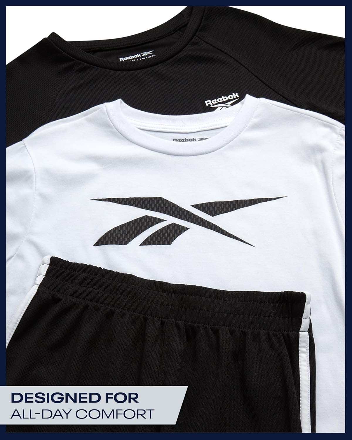 Reebok Boys Athletic Shorts Set - 3 Piece Summer Clothes Outfit with Graphic Tees and Boys Running Shorts for Active Kids - Image 4