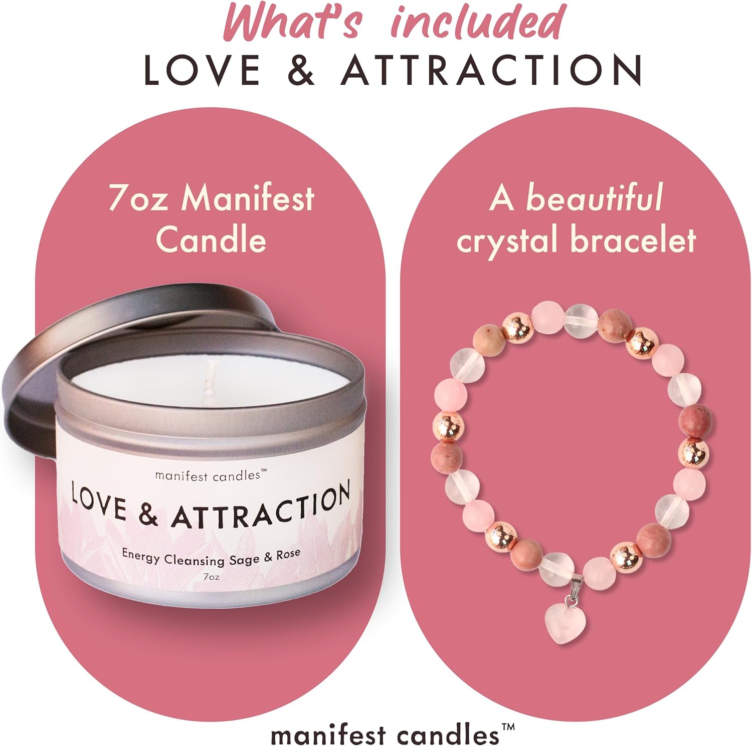 Love Candle to Attract Love, 45 Hour Burn, Sage & Rose Candle, Romantic Candles, Spiritual Meditation Candles with Manifestation Crystals Bracelets for Women - Image 2