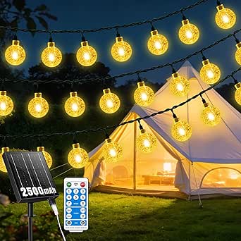 2500mAh Solar Lichterkette Aussen, 12M 60LED Lichterkette Außen Solar Wasserdicht Mit 8 Modi, Zeitsteuerung und Speicherfunktion, Solar Lichterkette Außen für Garten, Terrasse, Balkon, Partys