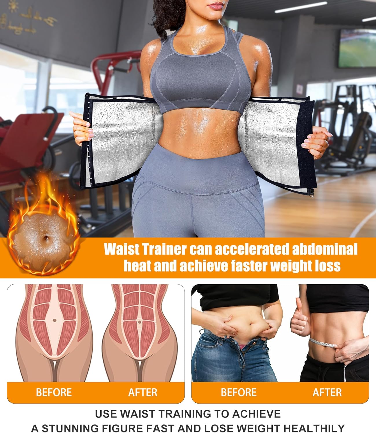 LEINIDINA Womens Waist Trainer Corset with Zipper Sweat Waist Trimmer for Women Workout Belt Corset Shapewear - Image 2