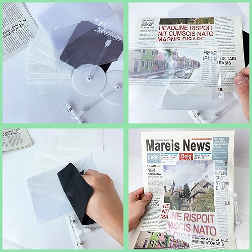 Miniatura 5 de Hoja de lupa - 2 juegos de lupas de página completa para leer con soporte, amplias y flexibles manos libres para baja visión, ancianos, personas
