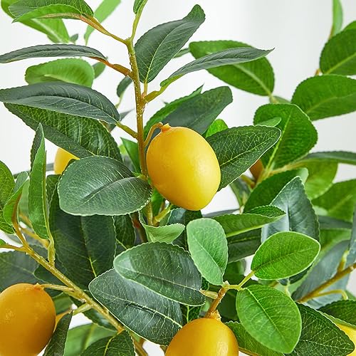 Miniatura 5 de 3 ramas de árbol de limones artificiales, tallos de vegetación sintética, ramas de limón realistas con hojas realistas, planta de limón falsa para