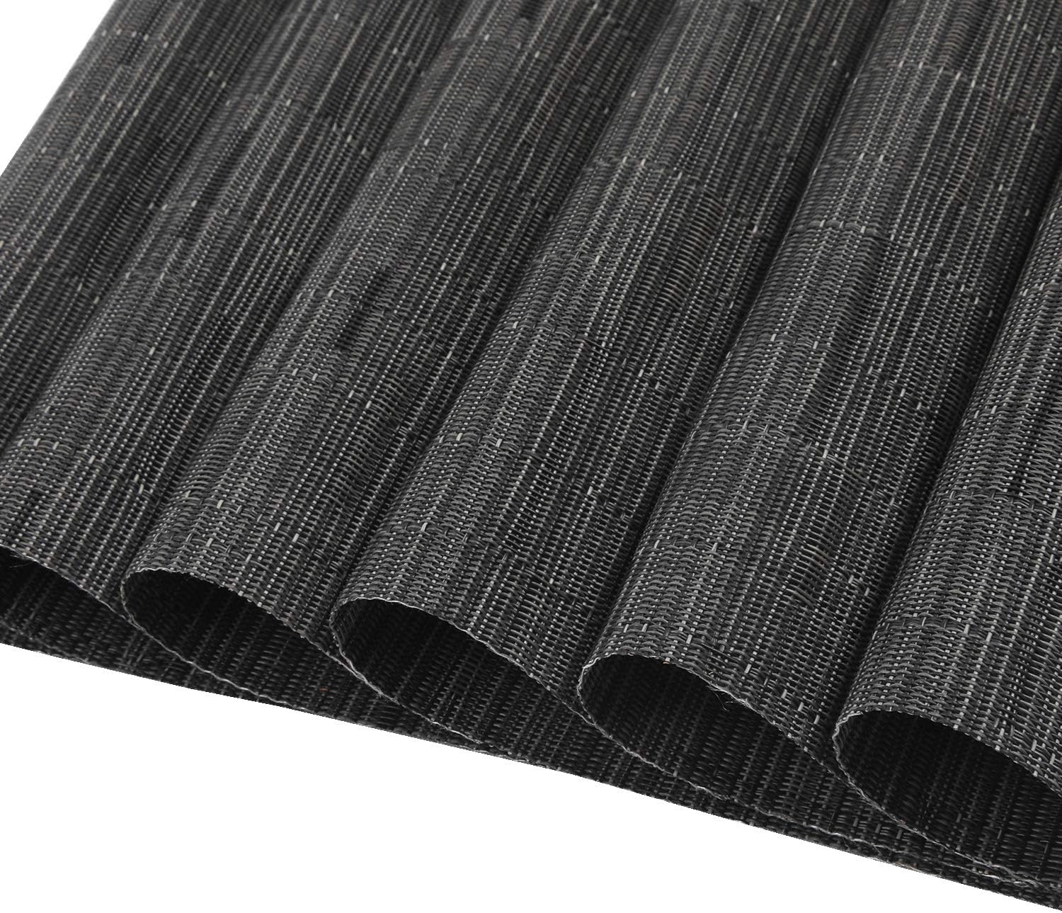 SHACOS Small Round Table Placemats Set of 5 Woven Vinyl Wedge Placemats with Centerpiece Round Table Mats Heat Resistant Wipe Clean (5, Black Gray)