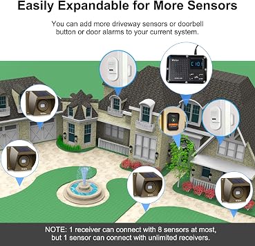 Wireless Alarm System for Home Security Expandable - 6-Piece Kit Include Doorbell, Door Alarm, and Solar Driveway Alarm - Chime/Sensitivity Adjustable NO Wi-Fi NO Monthly Fee With Rechargeable Battery