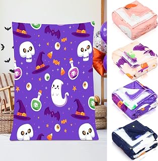 Buryeah 4 Pack Fall Throw Blankets Pumpkin Maple Leaf Turkey Lightweight Soft Warm Cosy Thanksgiving Autumn Flannel Blanket for Sofa, Bed, Couch, Home Decor(Ghost,50 x 60 Inches)