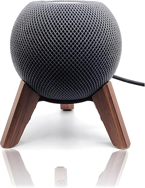 Real Wood Stand for Homepod Mini(2020 Released), Wooden Holder Tripod with Metal Frame,Safe Stable Mount with Anti-Slip Silicone pad Protects Home pod Mini Speaker Well (Color:Walnut)