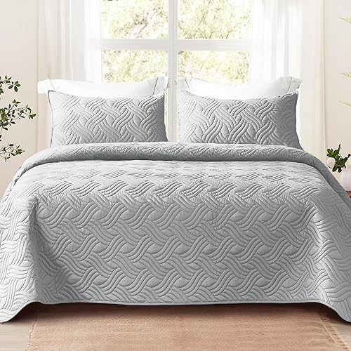 Whale Flotilla Juego de ropa de cama tamaño Queen, edredón suave gris claro, tamaño Queen Matrimonial con 2 fundas de almohada, colcha ligera con