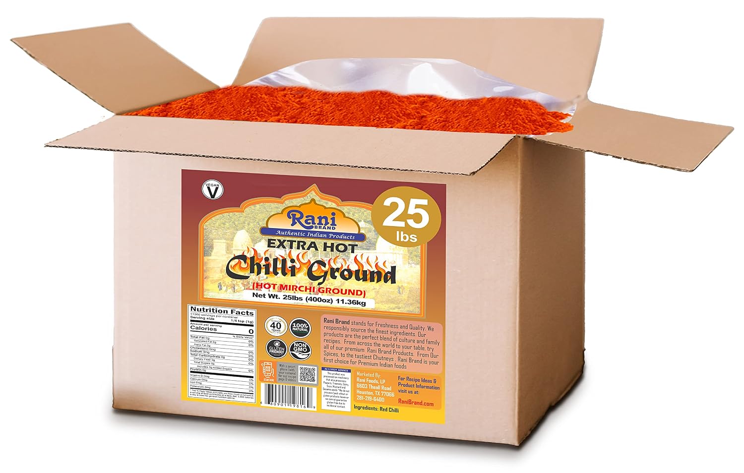 Rani Extra Hot Chilli Powder Indian Spice 400oz (25lbs) 11.36kg Bulk Box ~ All Natural | No Color added | Gluten Friendly | Vegan | NON-GMO | No Salt or fillers