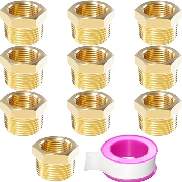Brass Reducer Hex Bushing Threaded Pipe Fitting 3/8 NPT Male x 1/4 NPT Female Bushing 3/8 to 1/4 Adapter Pack of 10