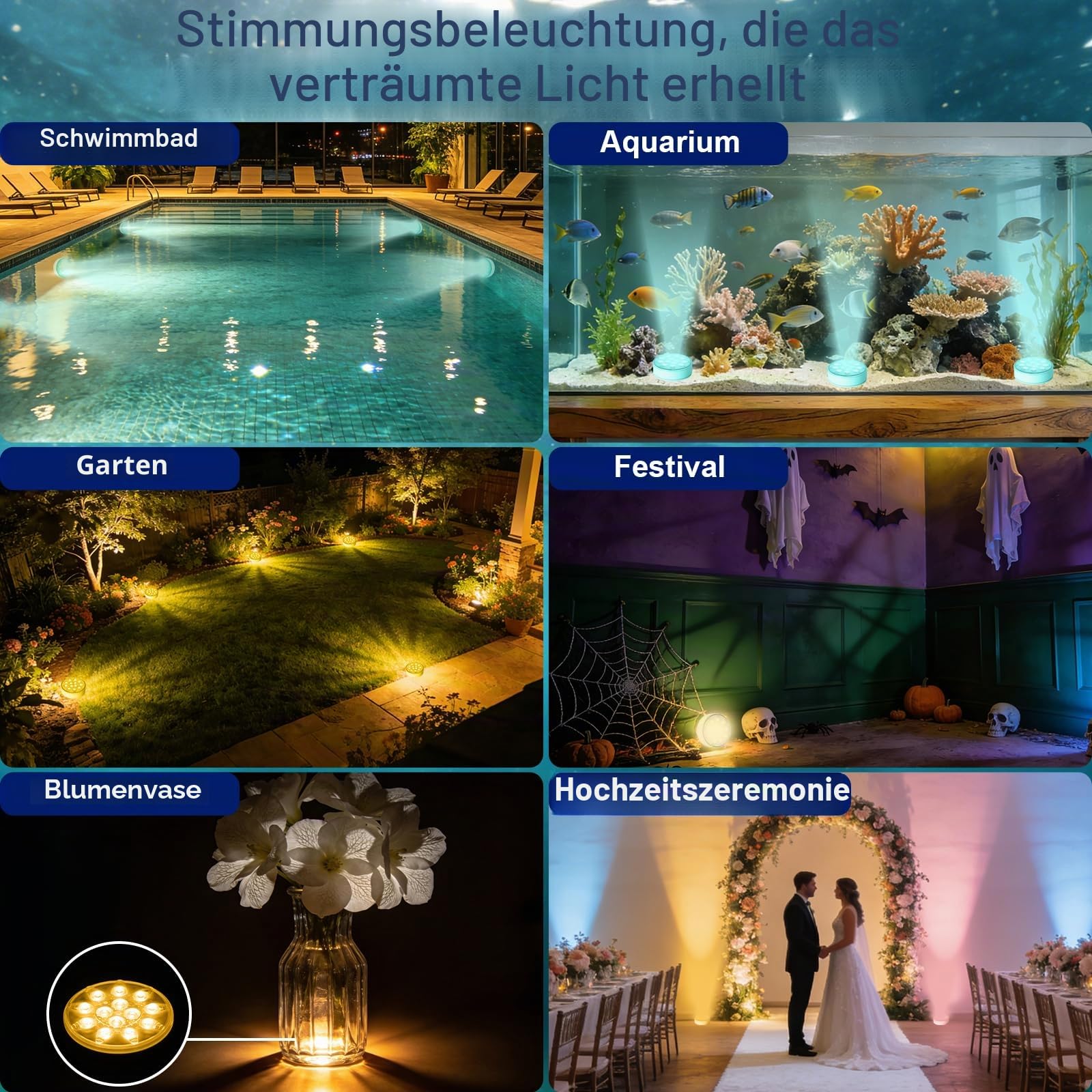 2 Stück Unterwasser LED mit Fernbedienung, Pool Beleuchtung Unterwasser, RGB-Multi-Farbwechsel mit IP68-Wasserdicht, Wiederaufladbare Magnetische Pool lichter für Schwimmbad, Spa, Aquarium, Party