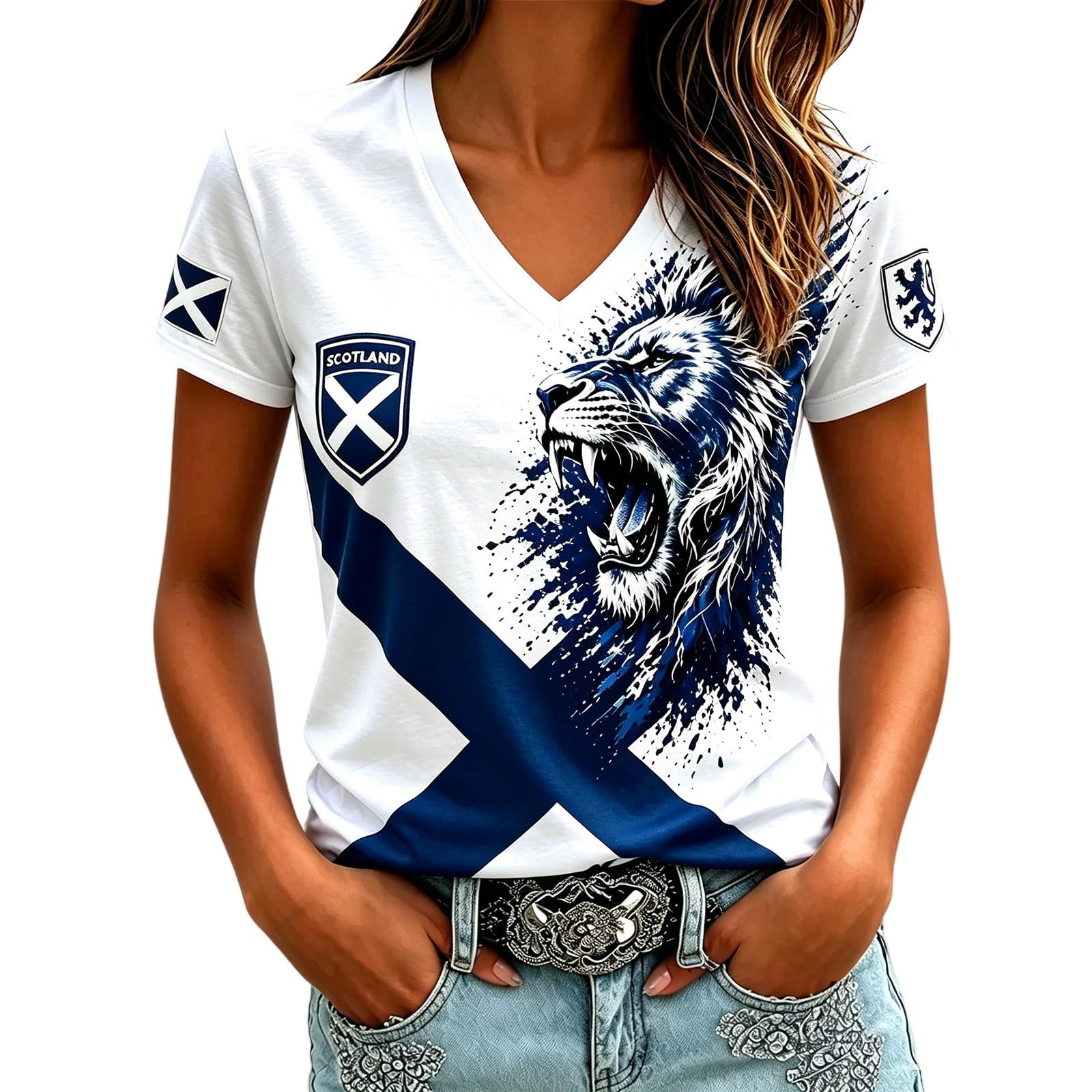 Scotland Football Shirt World Cup 2026 T Shirt Training Top Ladies Retro Scotland Football Jersey Tops Women Tshirt V Neck Lightweight Breathable Classic Soccer T-Shirts for Summer Sport Fans Shirts