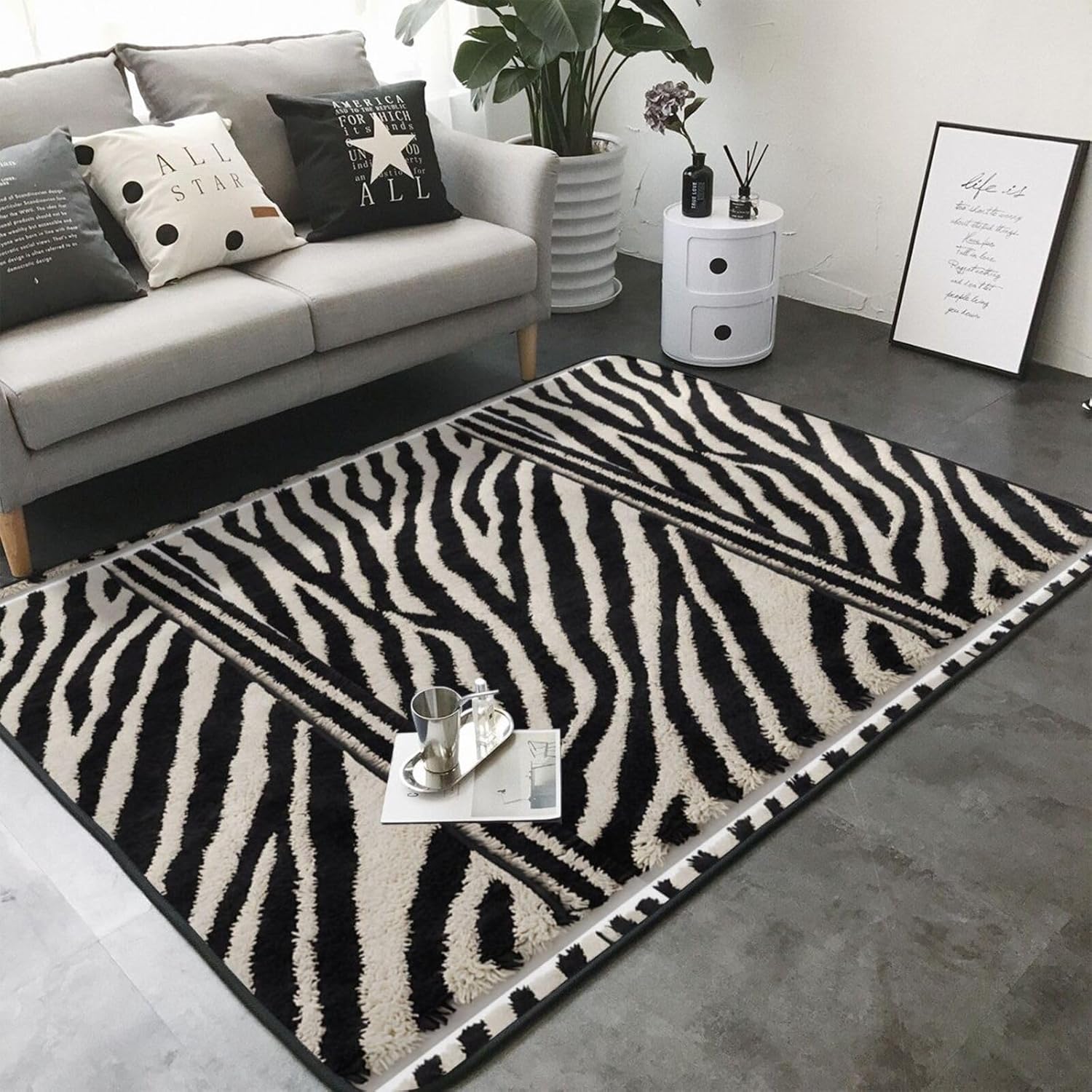 Flannel Non-Slip (Zebra Animal) Rug Pad 80×50in Soft Washable Protective for Hardwood Floors Bedroom Bathroom Living Room