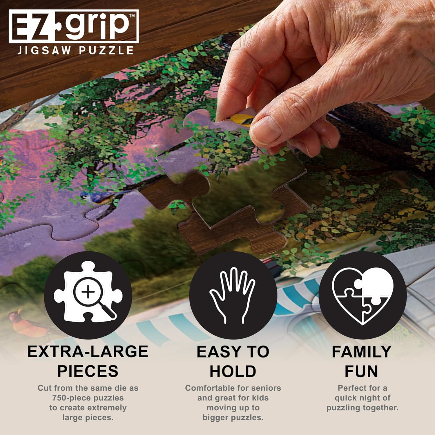 MasterPieces - 300 Piece Jigsaw Puzzle, Large EZ Grip Shapes, Leisure Lake, Fun for Adults, Seniors, Family, Kids, Non-Glare Finish, 18"x24"