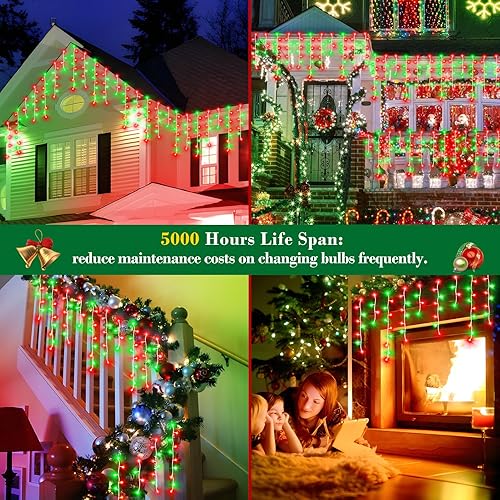 Miniatura 49 de Luces de Navidad de 132 pies para decoración al aire libre, 1280 LED 8 modos de luces de hadas con 240 gotas, temporizador impermeable con función