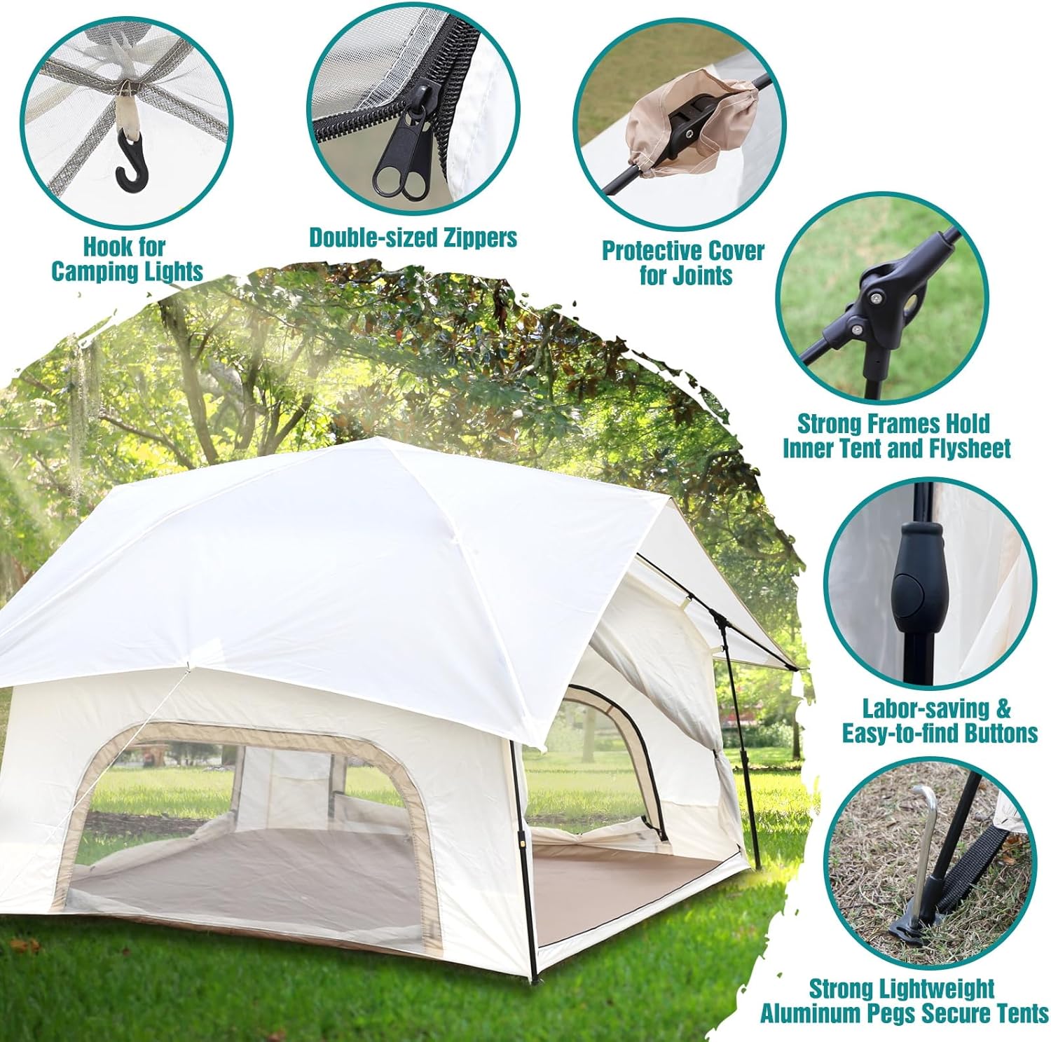 Chihee Camping Tents Pop up Easy Setup 2-Person Instant Tent Outdoor Shelter Stand-up Tent Square Family Cabin with Mesh Windows External Rainfly Carry Bag Portable Spacious Ventilation Beach Travel