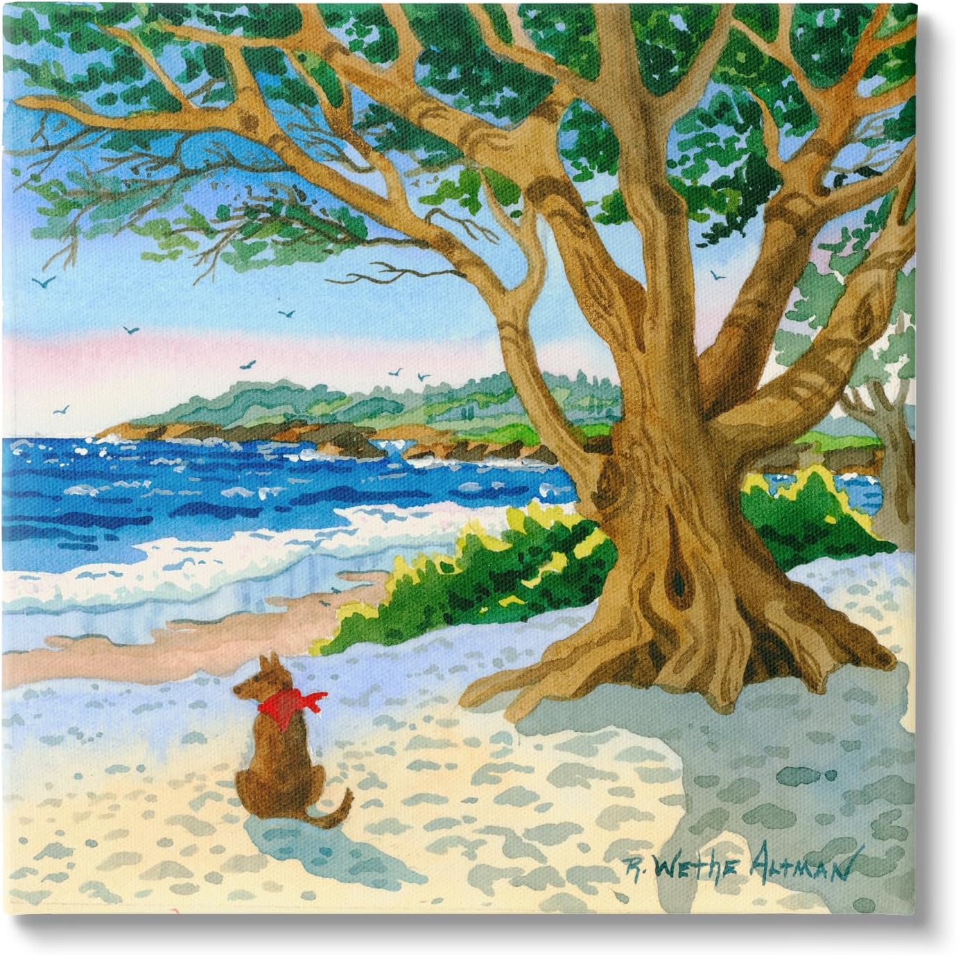 Stupell Industries Dog On Beach Painting Canvas Wall Art Design by Robin Altman