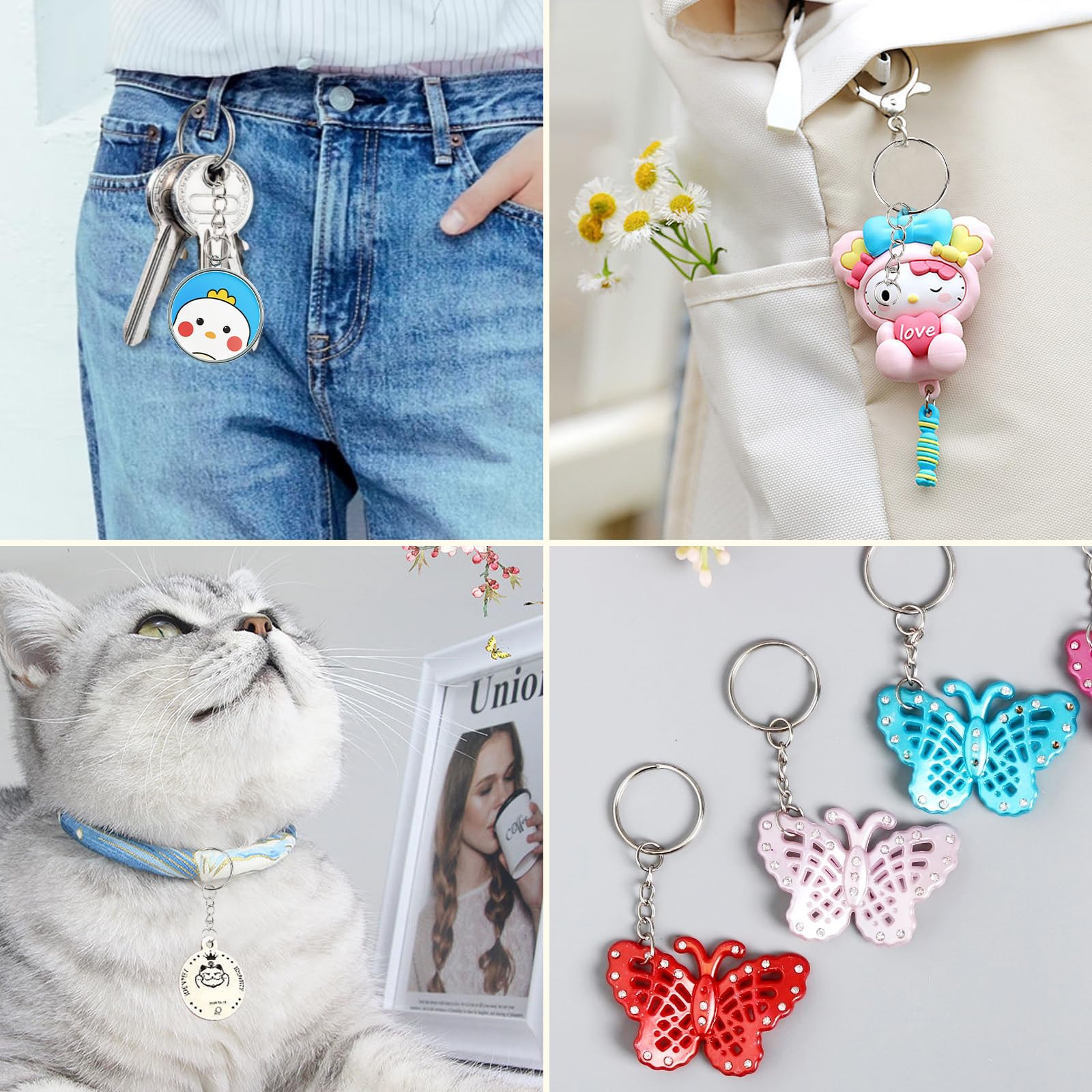 100 Anelli Portachiavi Con Catena - Argento, 25mm Per Fai Da Te E Gioielli - Foto 9