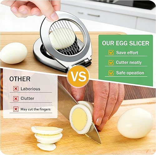 Miniatura 4 de Cortador de huevos 3 en 1, cortador de huevos para huevos duros, alambre de acero inoxidable con 3 estilos de rebanado