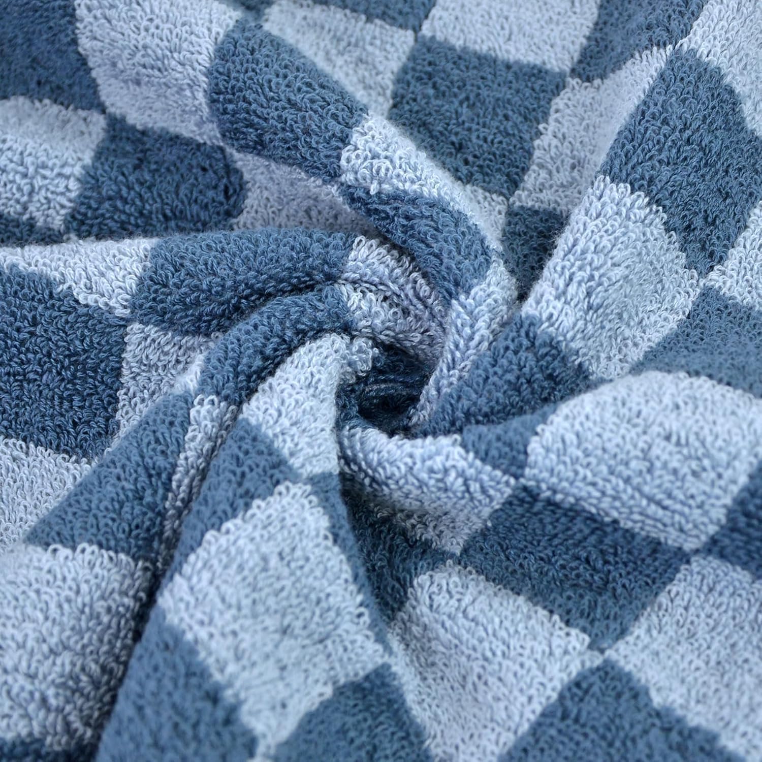 Jacquotha Bathroom Hand Towels Set of 4, Checkered Towels for Bathroom Face Hair Kitchen, Luxurious Cotton, Soft and Fluffy, 13x29 Inches, Blue, Men Women
