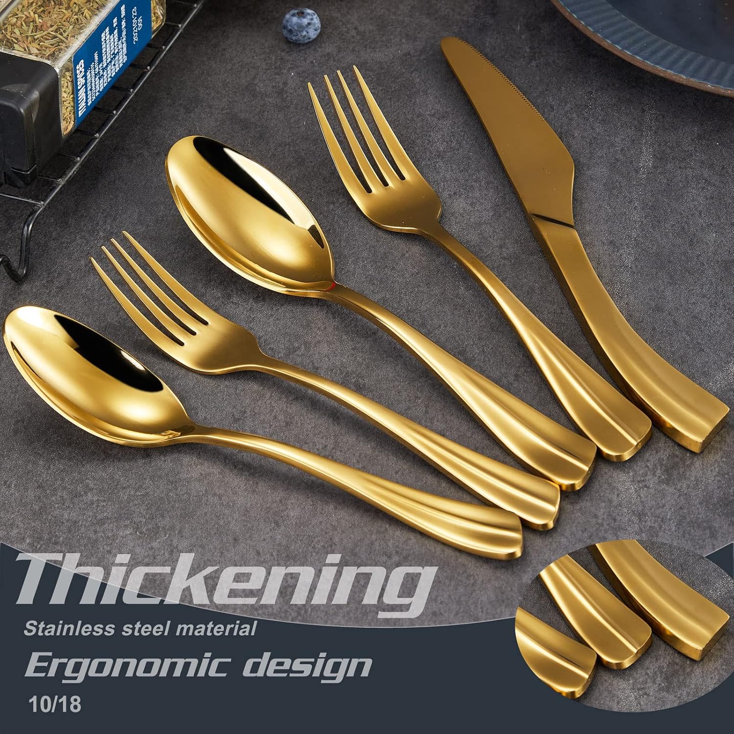 Locci 20 Pieces Gold Silverware Set,18/10 Stainless Steel Flatware Set,Cutlery Set for 4,Dishwasher Safe (Gold)