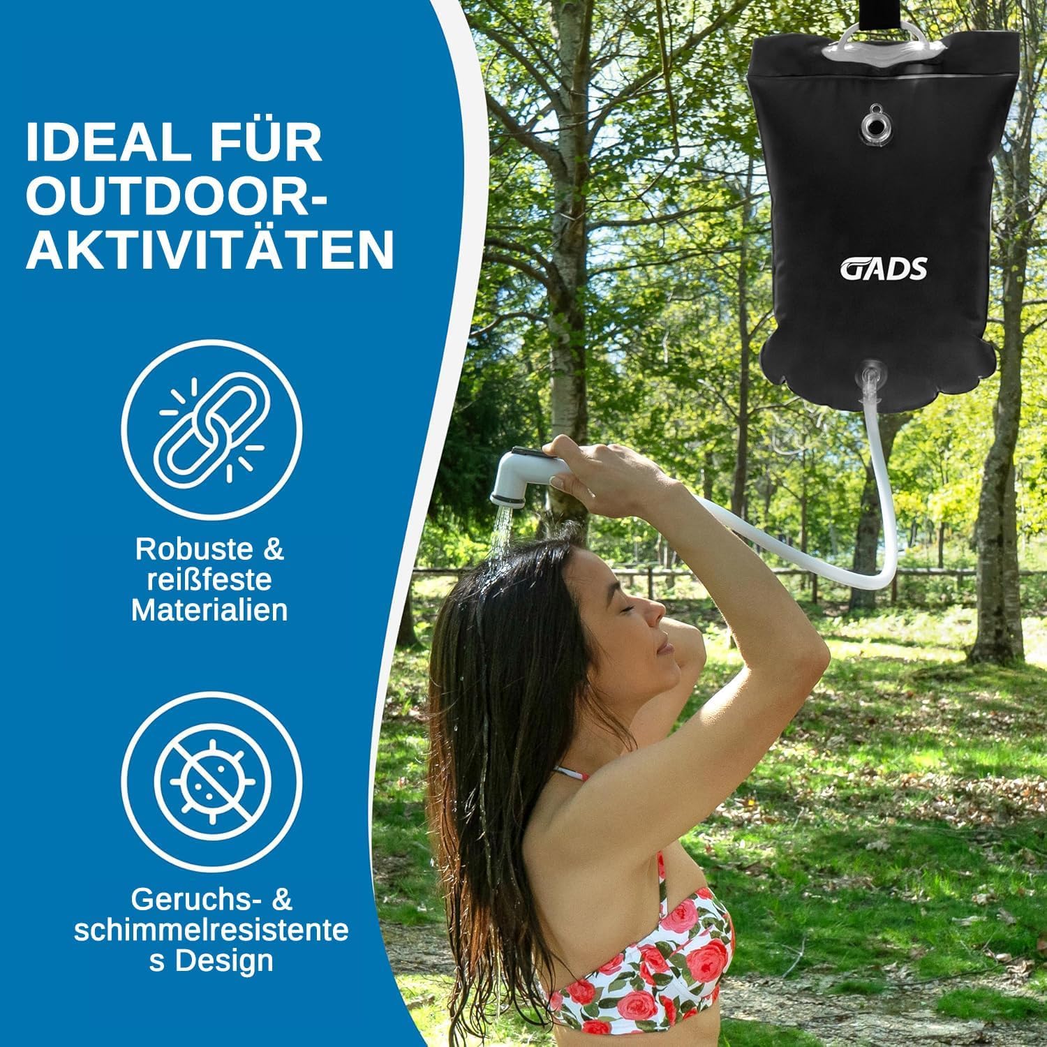 9L Campingdouche - Draagbare Douche op Zonne-Energie met Slang en Hoofd - Verwarmd Door de Zon - Buitendouche voor Kamperen, Wandelen, Strand, Van, Reizen, Verwarmde Draagbare Buitendouche