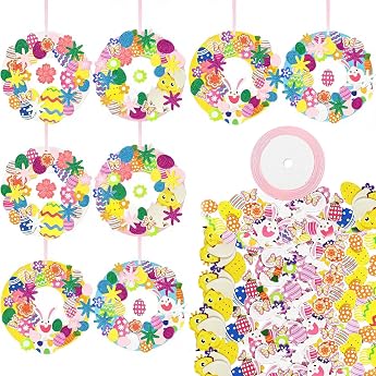 Pack of 8 Easter Crafts Children Easter Wreath DIY Kit Rabbit Egg Easter Wreath Craft Set Easter Crafts for Children Easter Bunny Foam Rubber Craft Set Easter Gifts Easter Eggs Children's Craft Set