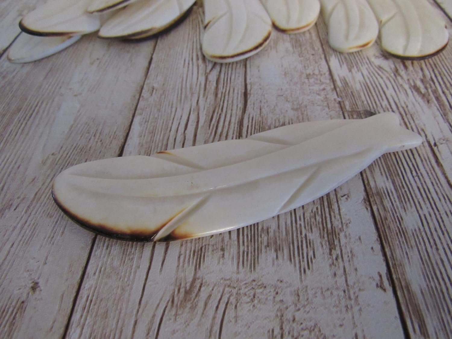 10 FEATHERS w/brown tip Tribal Pendants Bead Charms Carved Buffalo Bone BP37 Jewelry Craft Making