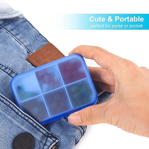 Miniatura 6 de 2 pastilleros de viaje para bolsillo o bolso tamaño pequeño color azul y gris 6 compartimentos